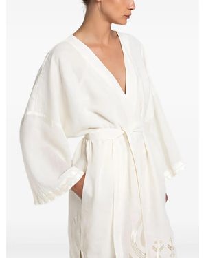 Greek Archaic Kori Blusa con cinturón y bordado - Blanco