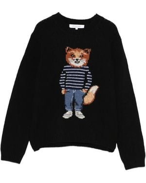 Maison Kitsuné Dressed Fox Intarsia Wollpullover - Schwarz