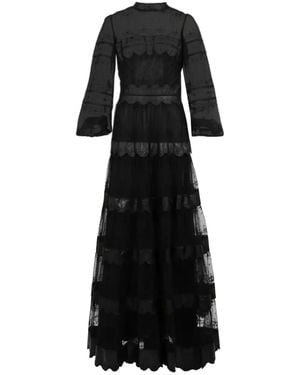 Costarellos Jacey Embroidered Tulle Gown - Black