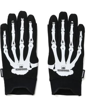 Neighborhood Skeleton-Print Gloves - Black