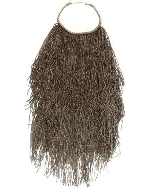 retroféte Beaded-Fringe Halterneck Top - Brown