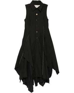 A Tentative Atelier Contrast-Stitch Handkerchief-Hem Dress - Black