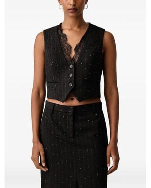 ERMANNO FIRENZE Lace-Trimmed Pinstripe Waistcoat - Black