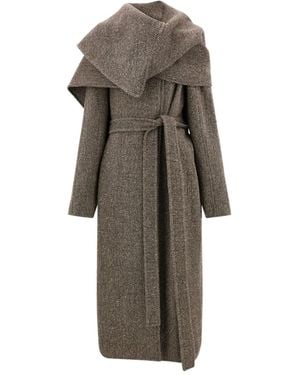 Ferragamo Herringbone Belted Coat - Grey