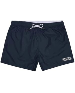 HUGO Logo-Plaque Swim Shorts - Blue