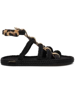 Bohonomad Serengeti Leopard-Print Rope Sandals - Black
