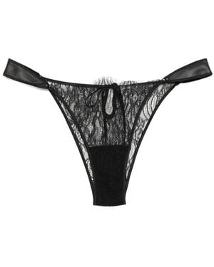 Kiki de Montparnasse Leather-Trim Lace Cheeky Briefs - Black