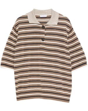Brunello Cucinelli Striped Collared Knitwear - Natural