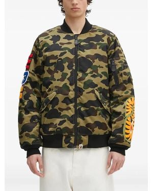 A Bathing Ape 1St Camo Shark Ma-1 Embroidered Bomber Jacket - Green