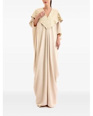 Gemy Maalouf Calligraphy-Embroidered Hooded Kaftan - Natural