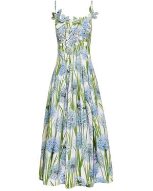 Oscar de la Renta Allium Embroidered Dress - Blue