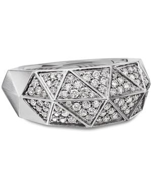 David Yurman Sterling Torqued Faceted Diamond Signet Ring (11.3Mm) - White