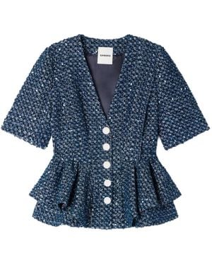 Sandro Sequin-Embellished Short-Sleeve Blazer - Blue