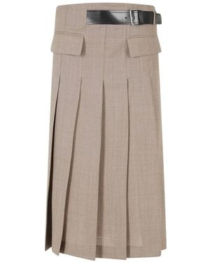 Semicouture Cressida Belted Pleated Midi Skirt - Brown