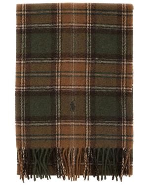 Polo Ralph Lauren Embroidered-Logo Check-Pattern Scarf - Green