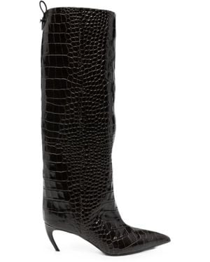 The Attico Kniehohe Lea Stiefel Mit Kroko-Effekt - Schwarz