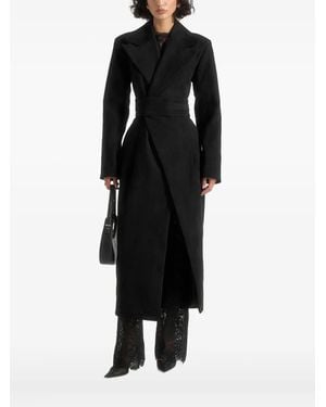 Manière De Voir Esma Suede Asymmetric Coat With Cinch Belt - Black