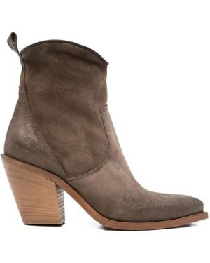 METISSE Suede Pointed-Toe Cowboy Boots - Brown