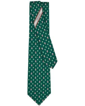 Ferragamo Christmas Print Silk Tie - Green