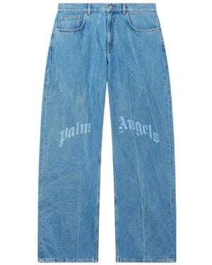 Palm Angels Vaqueros Con Logo Estampado - Azul