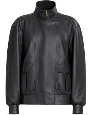 Elie Saab Veste En Cuir À Col Montant - Black
