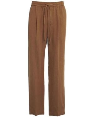 Amaranto Drawstring-Waist Linen Trousers - Brown