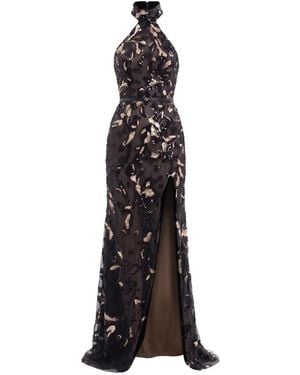Saiid Kobeisy Halter-Neck Embroidered Tulle Maxi Dress - White
