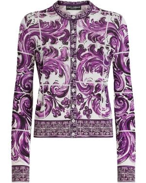 Dolce & Gabbana Cárdigan de seda con estampado de mayólica - Morado