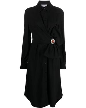 Moschino Bow-Detail Buttoned Shirt Dress - Black