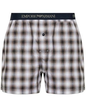 Emporio Armani Plaid Boxer Shorts With Logo - Grey