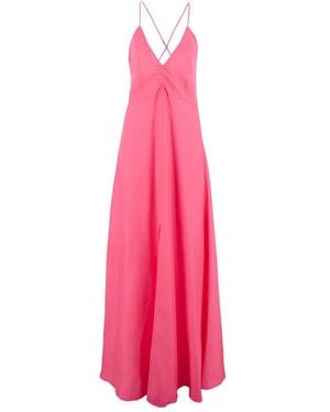 forte_forte Fuchsia Sleeveless Long Dress With Criss-Crossed Spaghetti Straps And Rear Button Closure - Pink