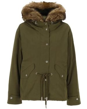 Moncler Shearling Trim Parka Coat - Green