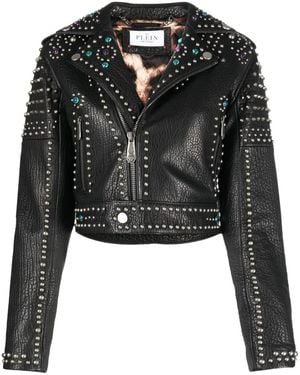 Philipp Plein Studded Leather Biker Jacket - Black
