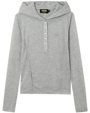 Mini Cream Hoodie À Patte De Boutonnage - Gray