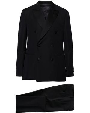 Lardini Double-Breasted Wool-Blend Suit - Black