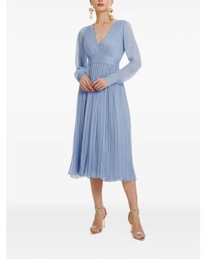 Framboise Vasquez Pleated Silk Midi Dress - Blue