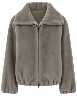 P.A.R.O.S.H. Faux-Fur Elasticated-Hem Jacket - Grey
