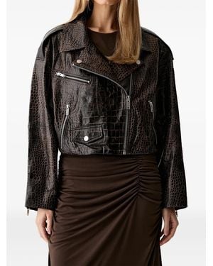 Gestuz Veste De Moto En Cuir À Effet Peau De Crocodile - Black