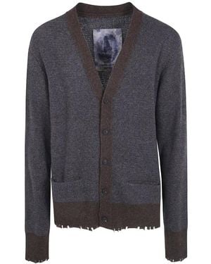 Ziggy Chen Distressed-Effect V-Neck Cardigan - Blue