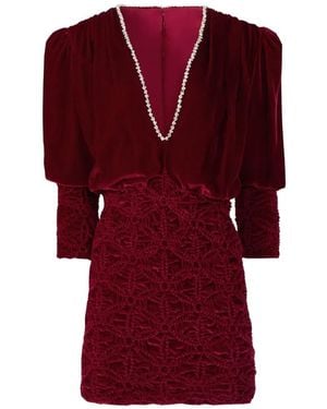 Costarellos Astara Crystal-Embellished Smocked Velvet Mini Dress - Red