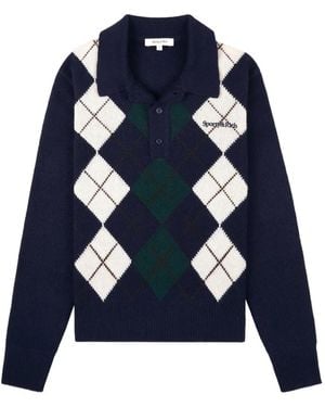 Sporty & Rich Argyle Polo Top - Blue