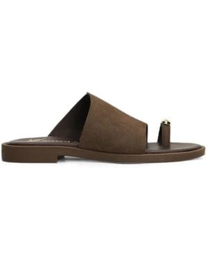 NICOLAS LAINAS Embellished Suede Sandals - Brown