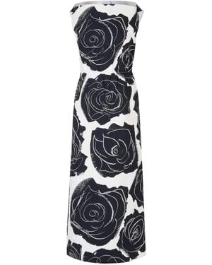 Marni Rose-Print Midi Dress - Blue