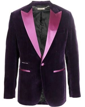Philipp Plein Single-Breasted Velvet Blazer - Blue