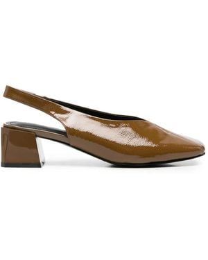 Linda Baumann Patent-Finish Slingback Court Shoes - Brown