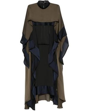 Sacai Ruffled Layered-Design Asymmetric Dress - Black