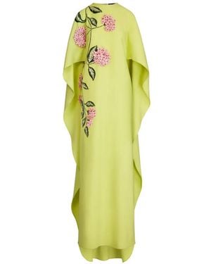 Oscar de la Renta Porcelain Flower Embroidered Caftan - Yellow