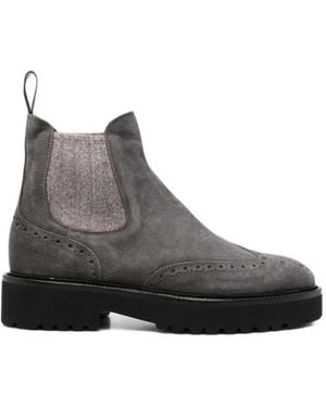 Doucal's Brogue-Detail Suede Ankle Boots - Black
