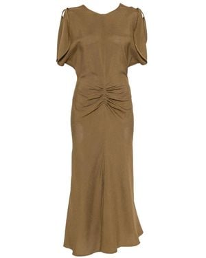 Victoria Beckham Bela Ruched Midi Dress - Natural
