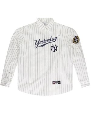 Protocol Index Pinstripe-Print Embroidered-Patch Shirt - White